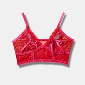 torrid Hot Pink and Red Lace Bralette with Satin Bows